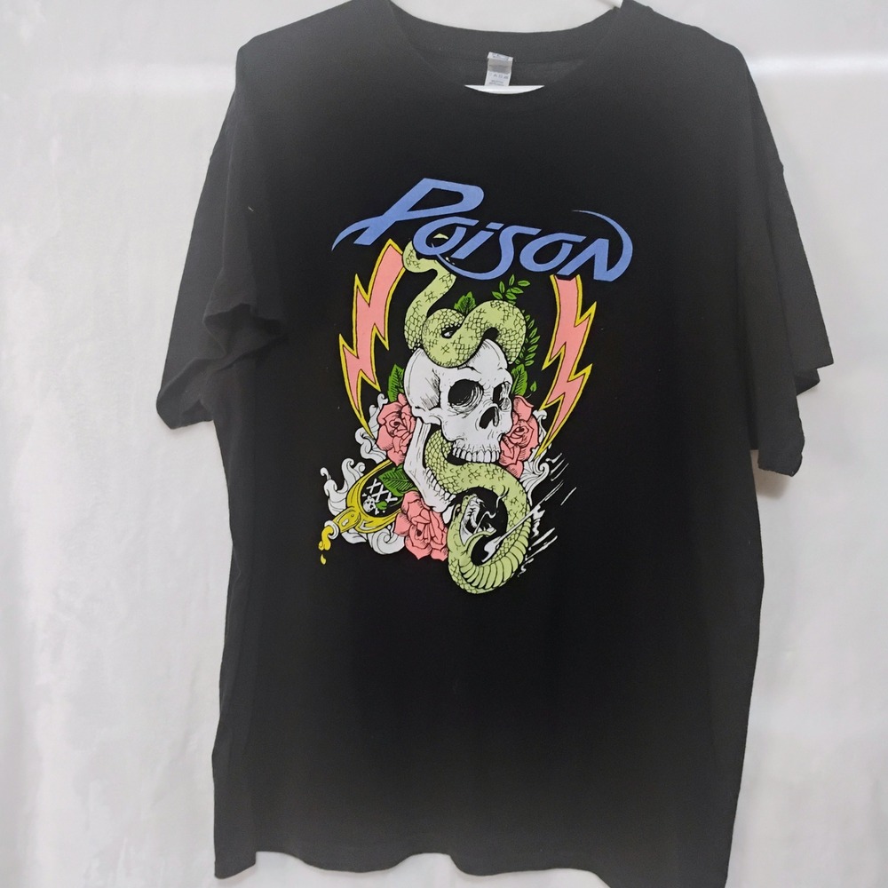 Poison Band T Shirt Mens XL Black Skull Snake Graphic Rock Tee Brisco Brands Z